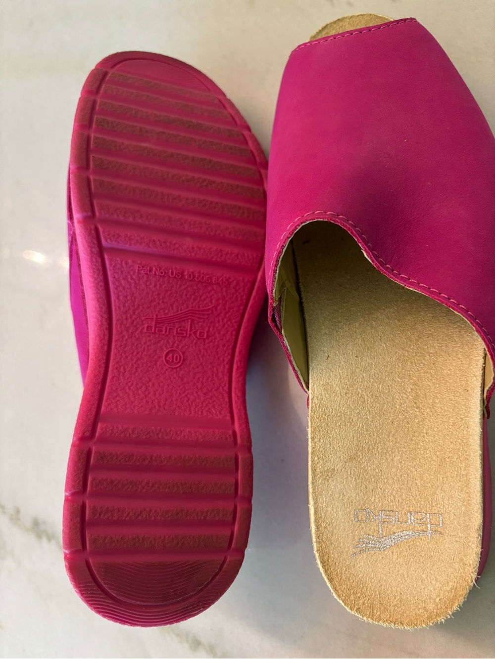 Dansko Hot Pink Rayvn Platform Leather Slides Chunky Peep Toe Size 40/9/9.5 - Picture 6 of 6